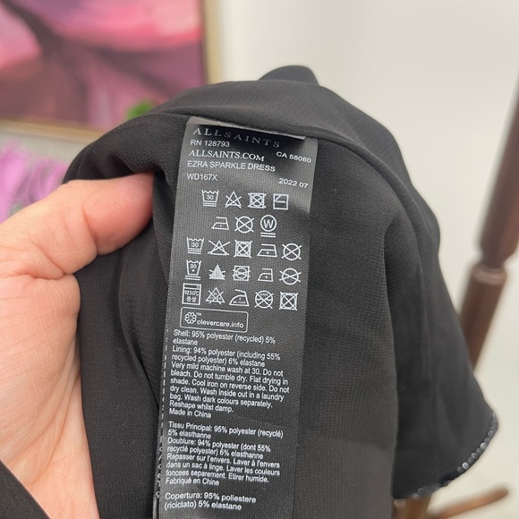 AllSaints Ezra Sparkle One-Shoulder Minidress in Black Size US 10 - Picture 10 of 13